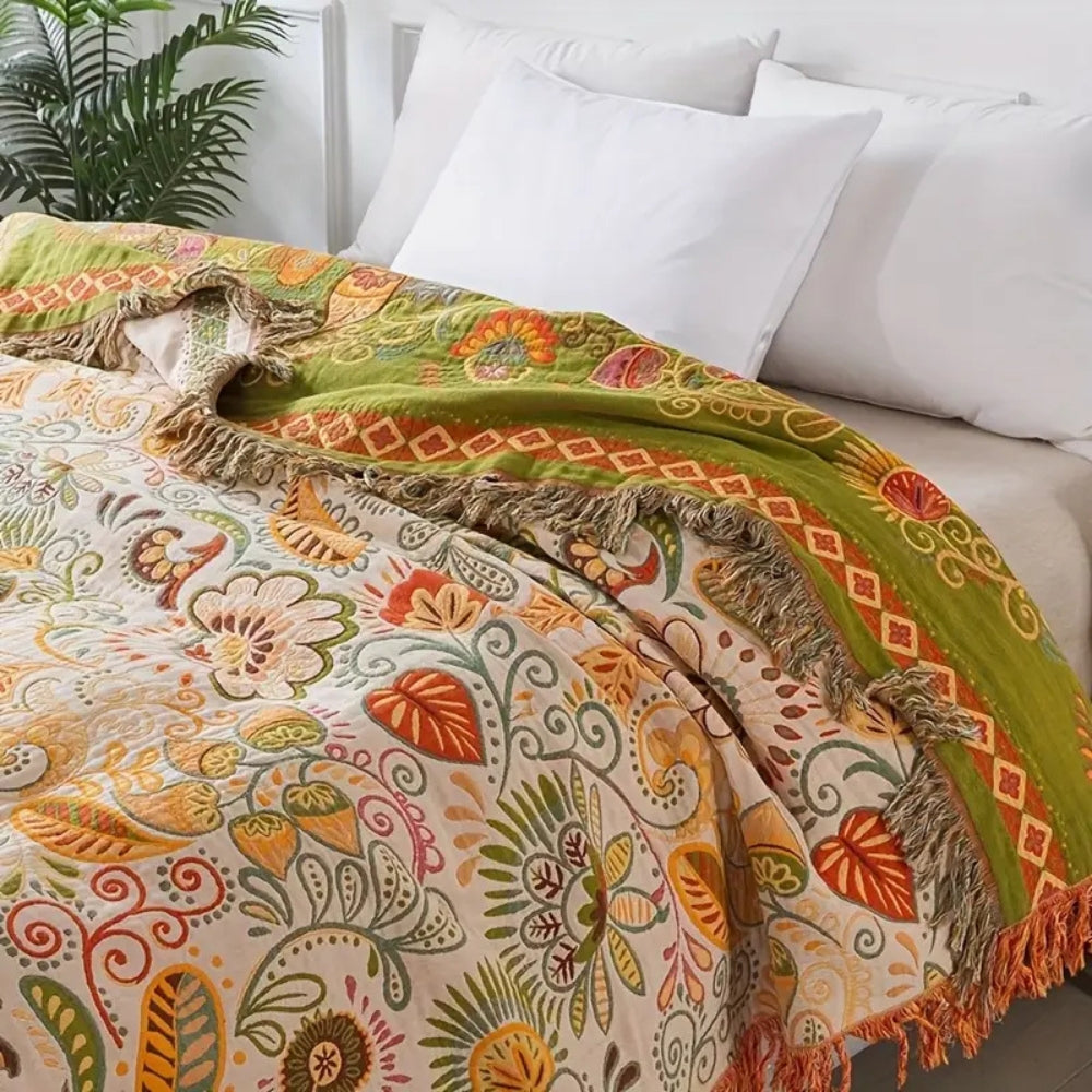 Floral Print Bohemian Style Reversible Throw Blanket