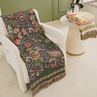 Floral Print Bohemian Style Reversible Throw Blanket