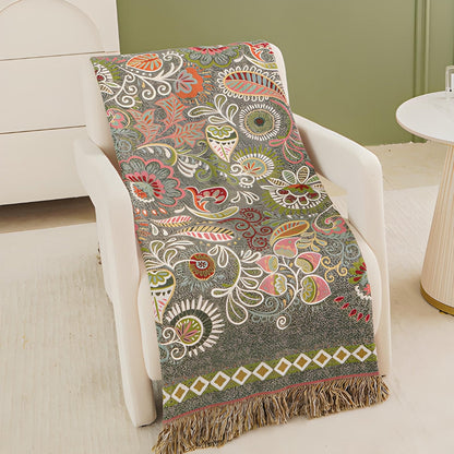 Floral Print Bohemian Style Reversible Throw Blanket