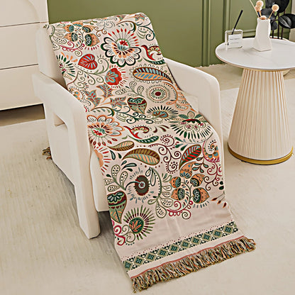 Floral Print Bohemian Style Reversible Throw Blanket