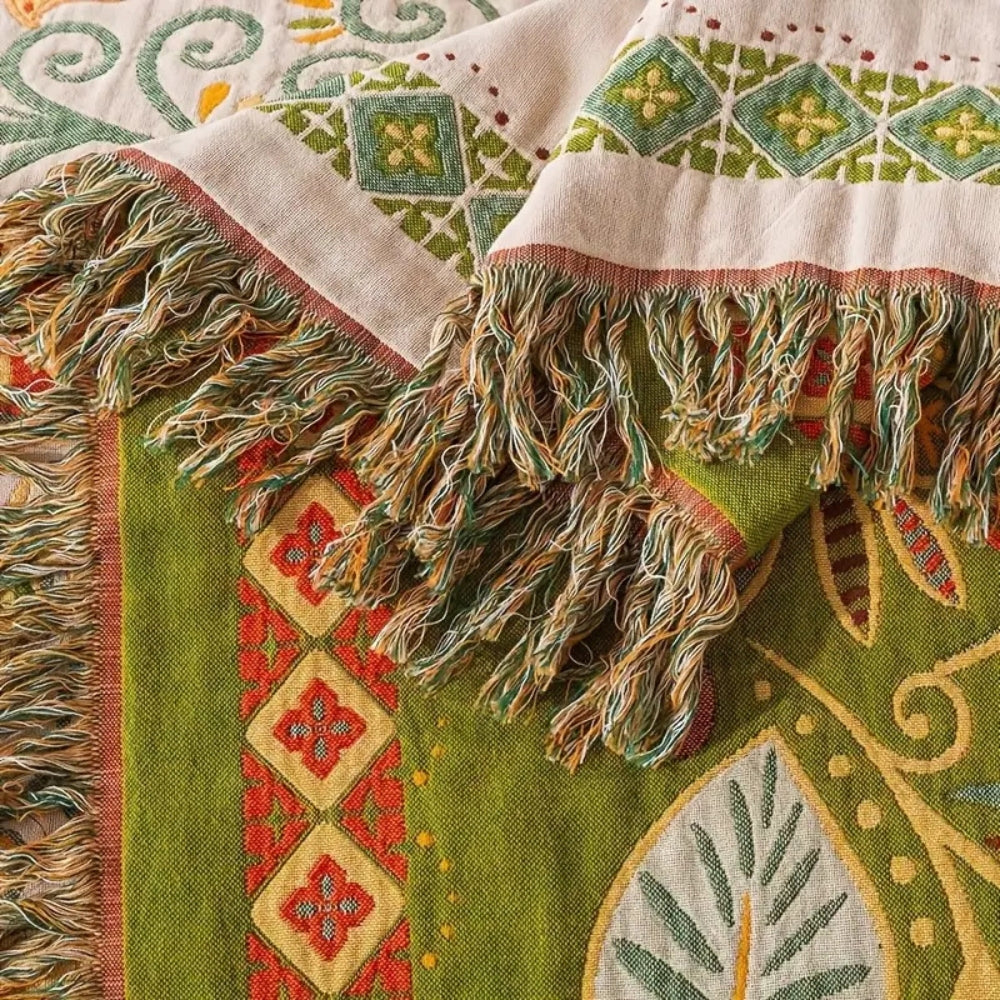 Floral Print Bohemian Style Reversible Throw Blanket