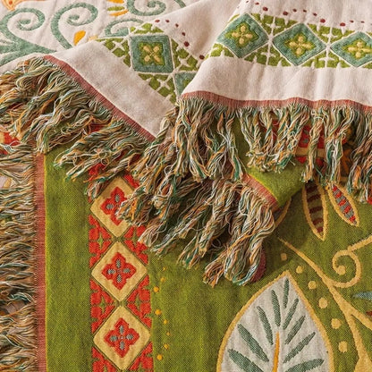 Floral Print Bohemian Style Reversible Throw Blanket
