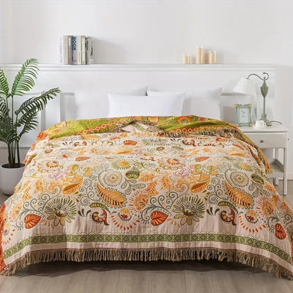 Floral Print Bohemian Style Reversible Throw Blanket