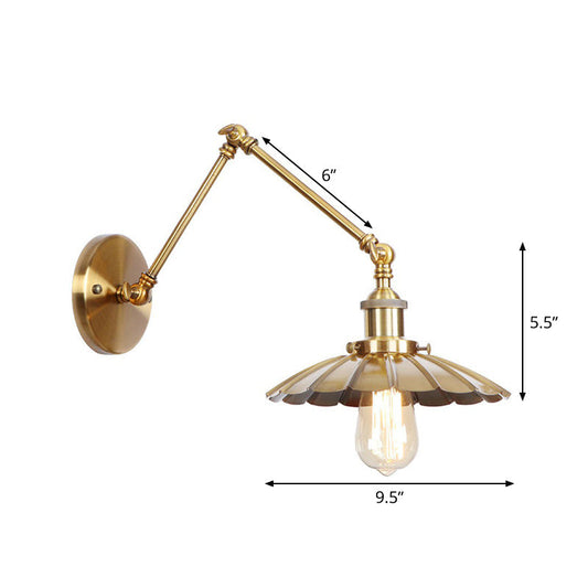 Adjustable Height Brass Wall Lamp with Swing Arm – Distinct Scalloped Style