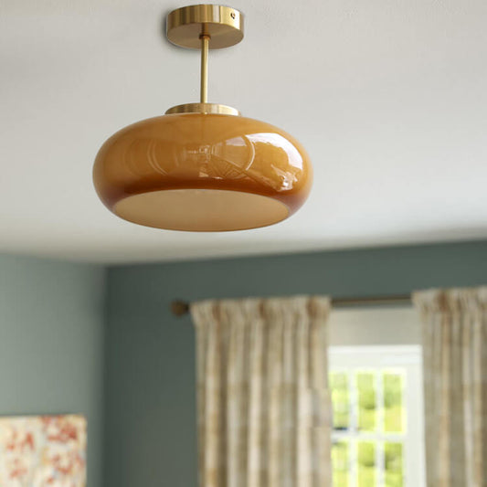 Yellow Glass Shade Semi-Flush Mount Ceiling Light in Vintage Design