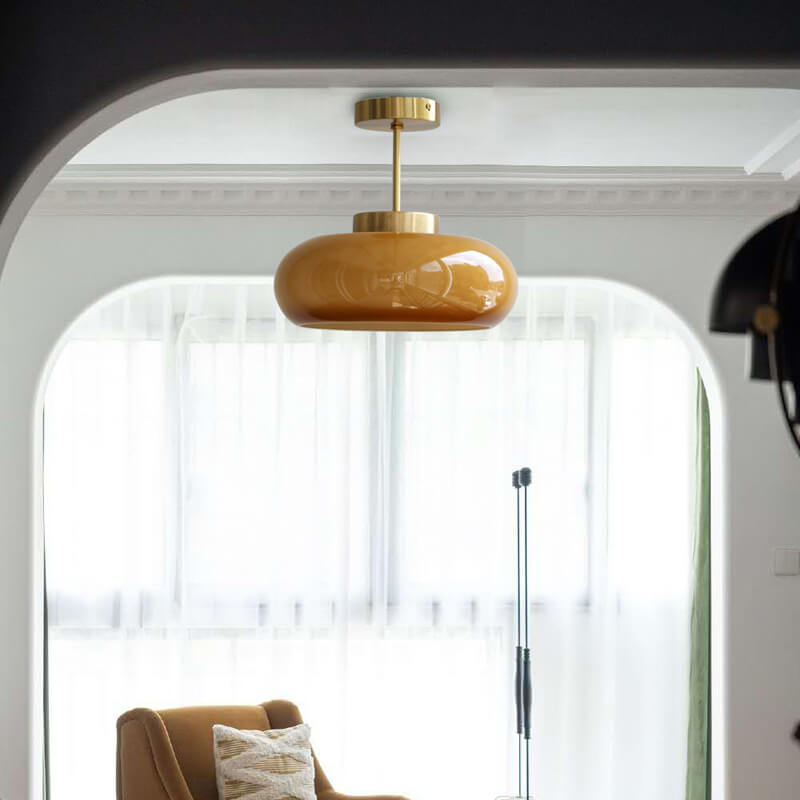 Yellow Glass Shade Semi-Flush Mount Ceiling Light in Vintage Design