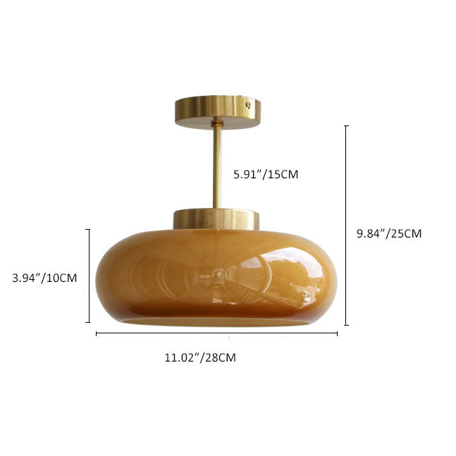 Yellow Glass Shade Semi-Flush Mount Ceiling Light in Vintage Design