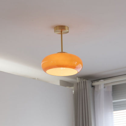 Yellow Glass Shade Semi-Flush Mount Ceiling Light in Vintage Design