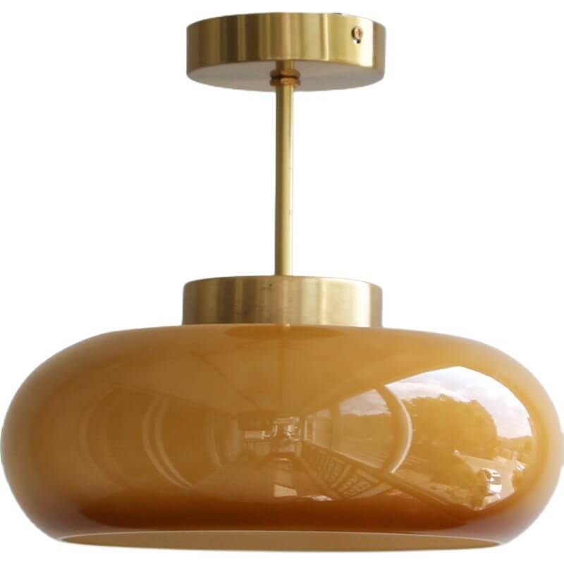 Yellow Glass Shade Semi-Flush Mount Ceiling Light in Vintage Design