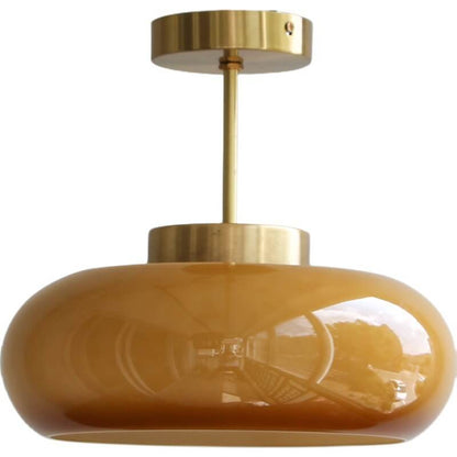 Yellow Glass Shade Semi-Flush Mount Ceiling Light in Vintage Design