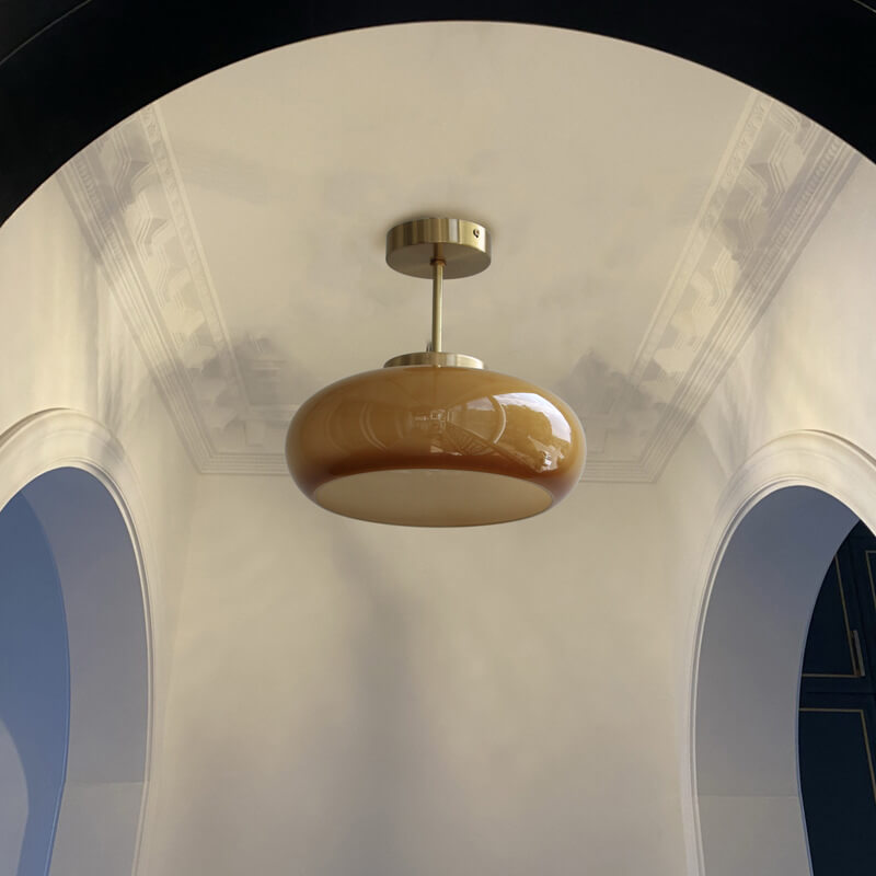 Yellow Glass Shade Semi-Flush Mount Ceiling Light in Vintage Design
