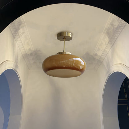Yellow Glass Shade Semi-Flush Mount Ceiling Light in Vintage Design