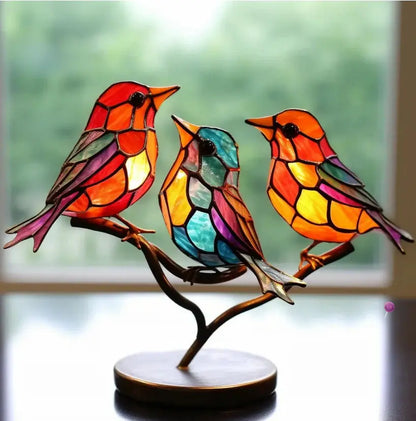 Colorful Window Bird Reflection Ornament with Suction Mount