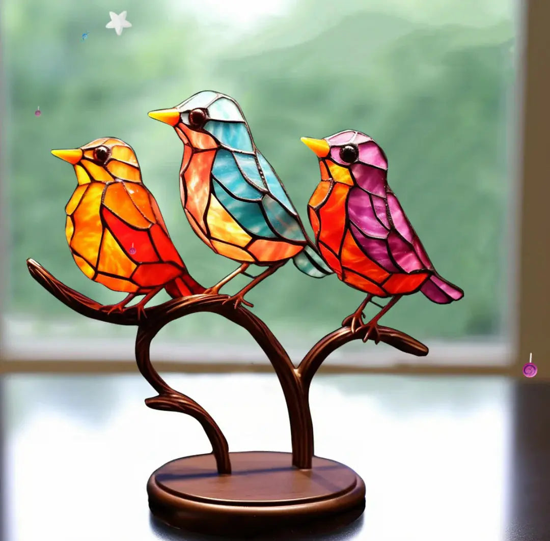Colorful Window Bird Reflection Ornament with Suction Mount