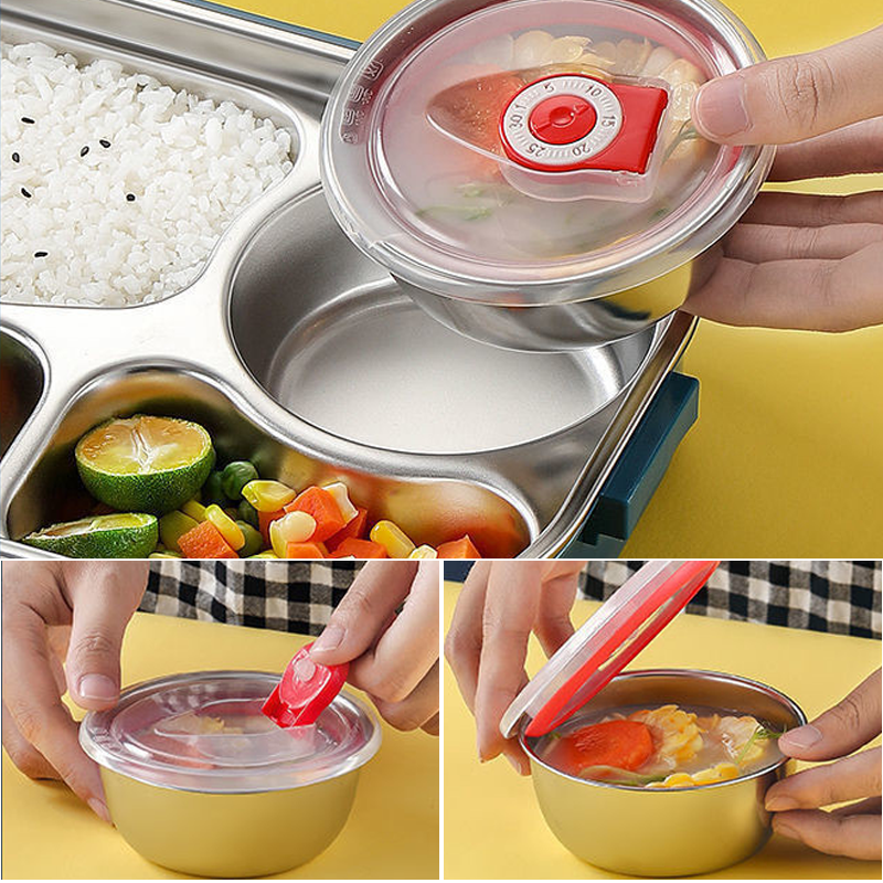 Divided Stainless Steel Lunch Container with Snap Lid and Soup Bowl