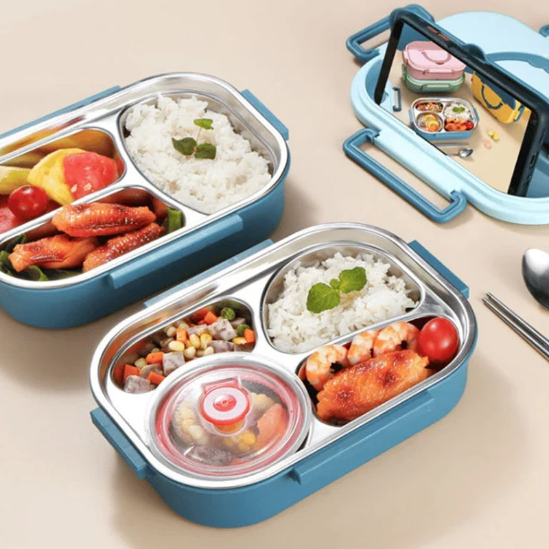 Divided Stainless Steel Lunch Container with Snap Lid and Soup Bowl