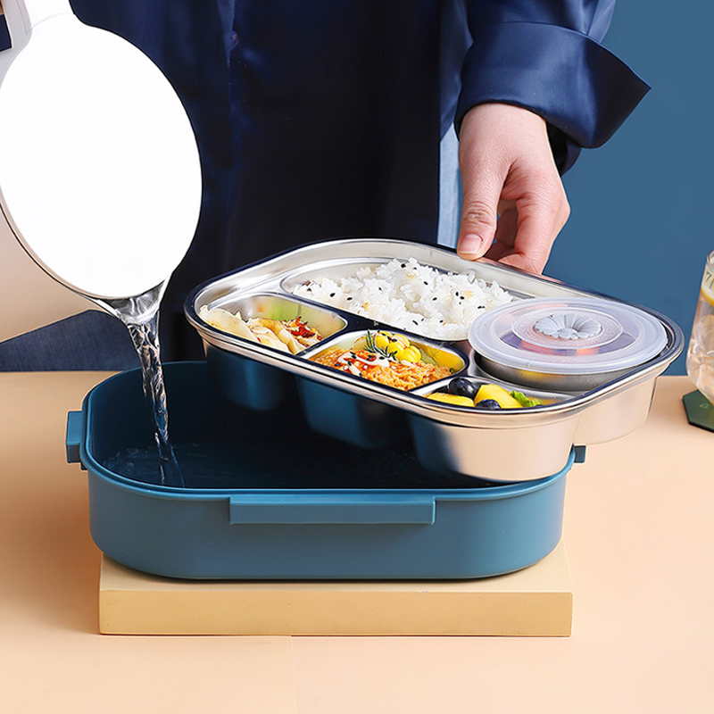 Divided Stainless Steel Lunch Container with Snap Lid and Soup Bowl