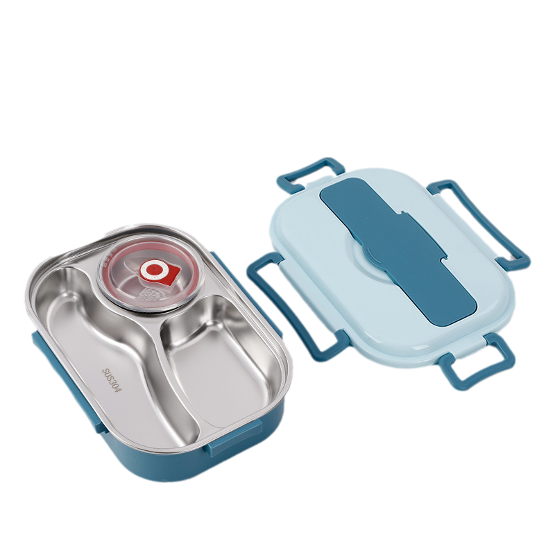 Divided Stainless Steel Lunch Container with Snap Lid and Soup Bowl