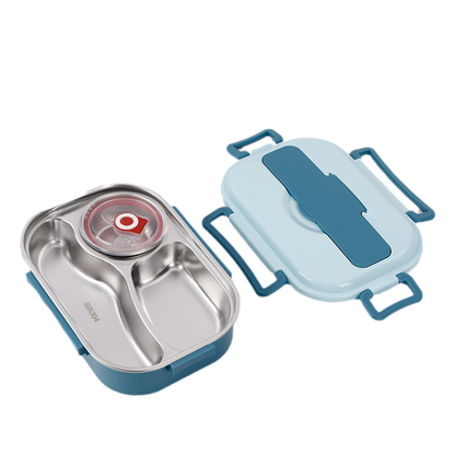 Divided Stainless Steel Lunch Container with Snap Lid and Soup Bowl