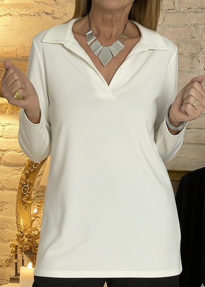 Chic V-Neck Polo Top with Short Sleeves for Women