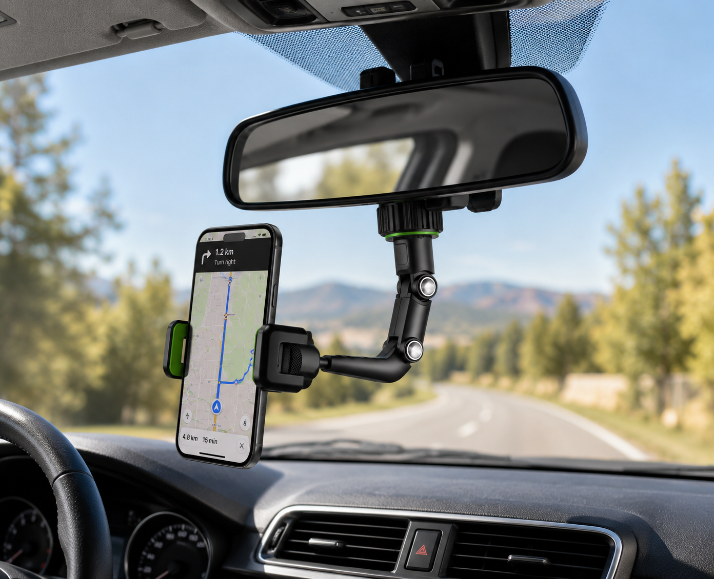 Foldable Rearview Mirror Phone Holder - 360-Degree Rotation for 4 to 6.5 Inch Devices
