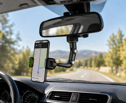 Foldable Rearview Mirror Phone Holder - 360-Degree Rotation for 4 to 6.5 Inch Devices