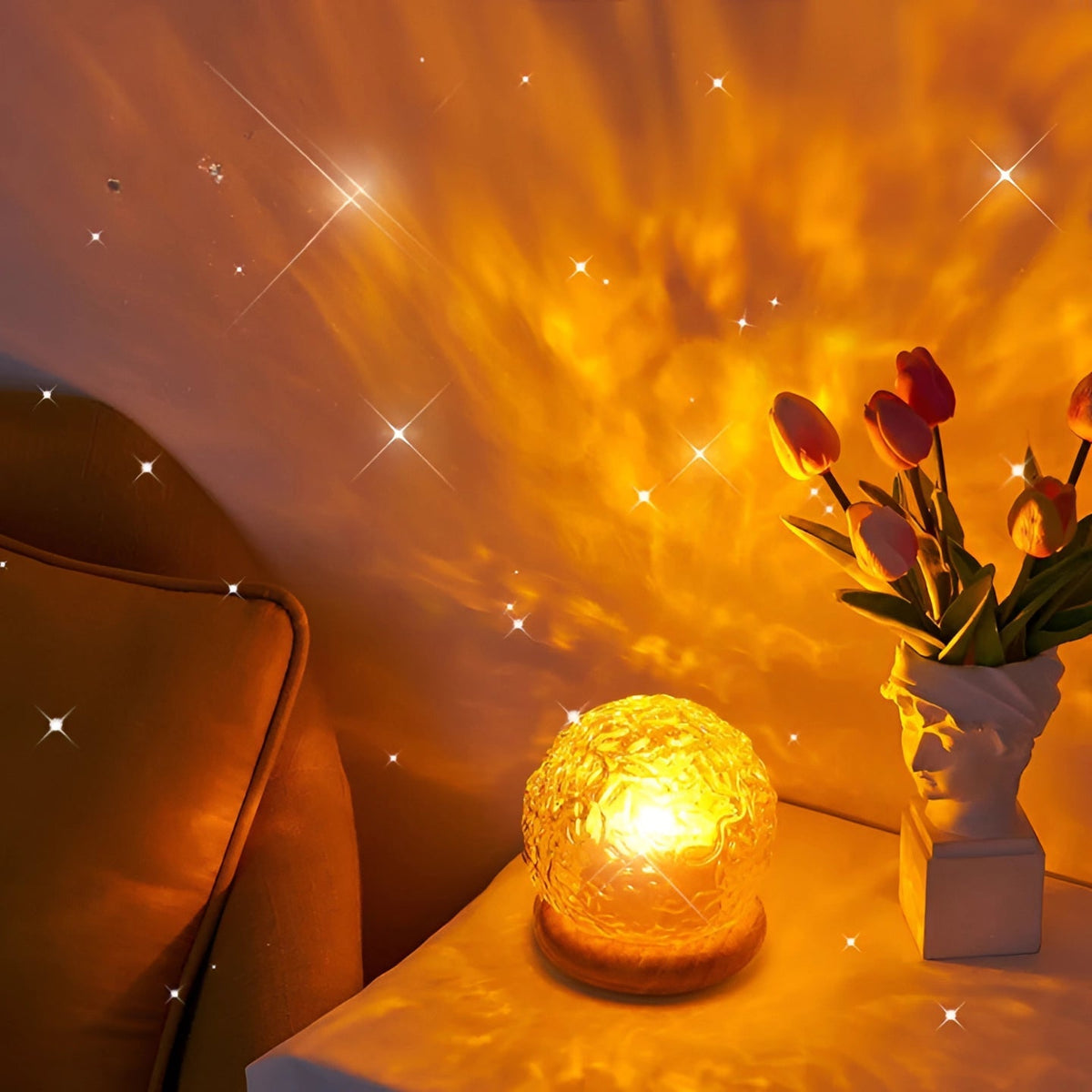 Relaxing Water Wave Effect Projector Lamp for a Starry Atmosphere
