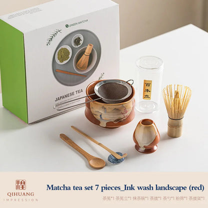 Vintage 7-Piece Ceramic Matcha Tea Set for Authentic Brewing