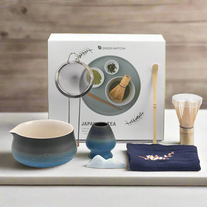 Japanese Matcha Tea Set with Bamboo Whisk and Strainer