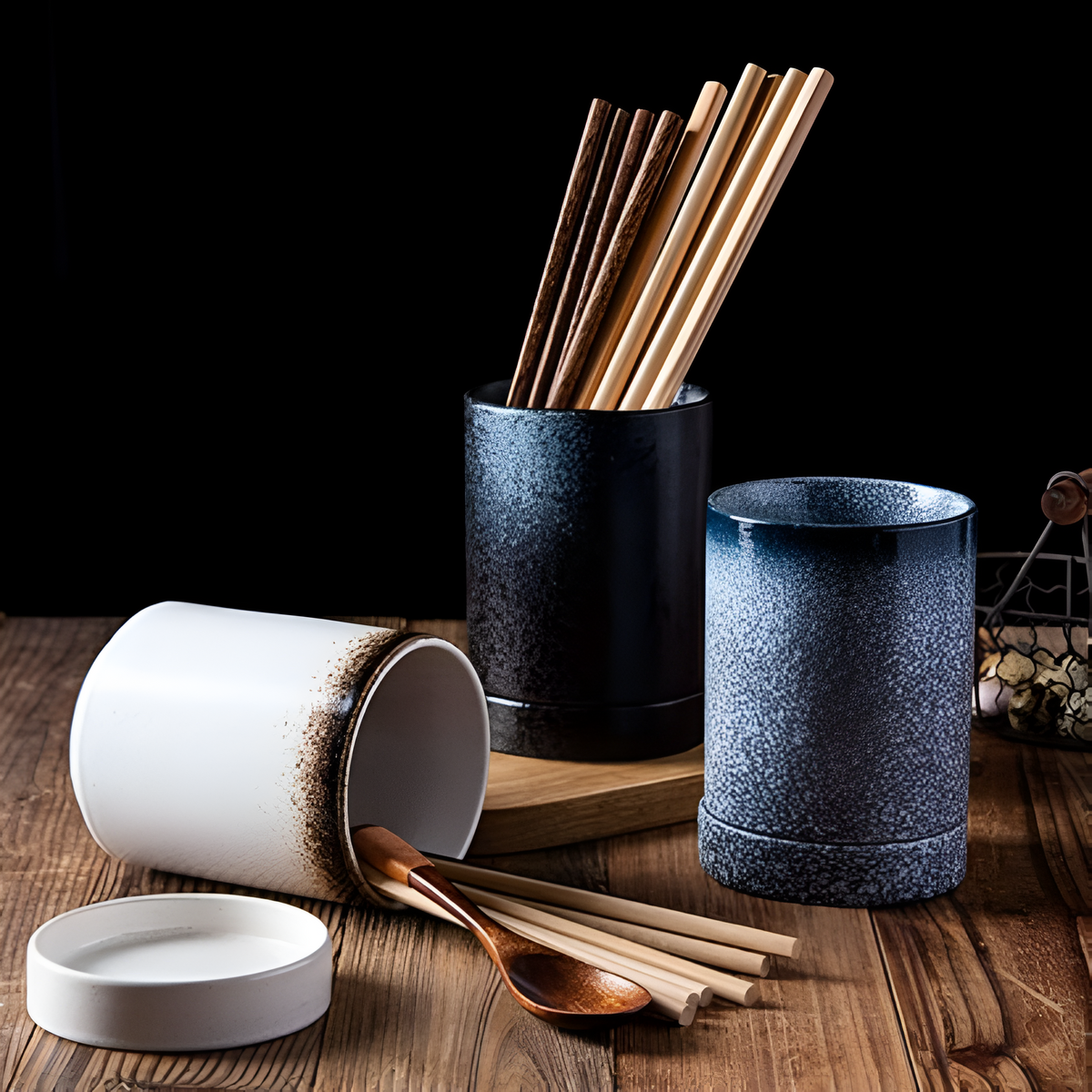 Kitchen Utensil Holder in Ceramic with Drainage for Neat Organization