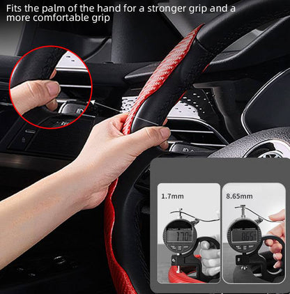 Non-Slip Carbon Fiber Steering Wheel Cover in Black and Red, 1.7mm Fit