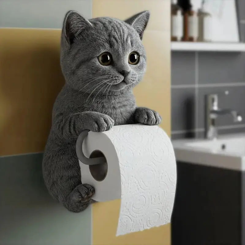 Cat Toilet Paper Holder for Wall Installation – Durable Resin Bathroom Storage