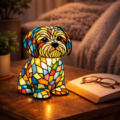 Stained Glass Table Lamp for Dogs - LED Night Light for Cozy Ambiance