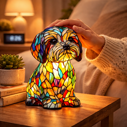 Stained Glass Table Lamp for Dogs - LED Night Light for Cozy Ambiance