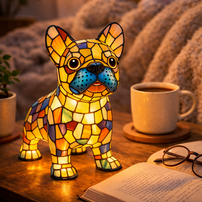 Stained Glass Table Lamp for Dogs - LED Night Light for Cozy Ambiance