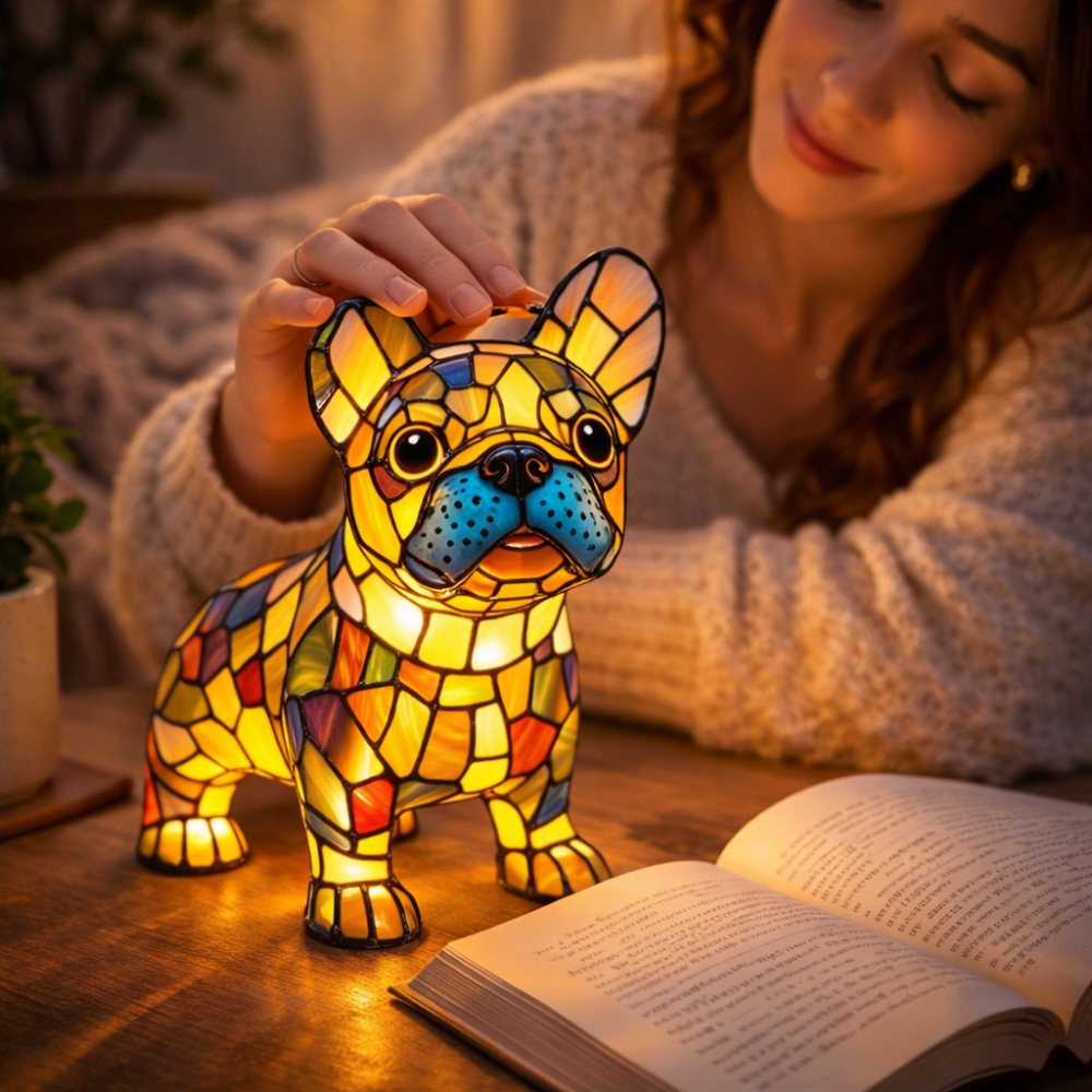 Stained Glass Table Lamp for Dogs - LED Night Light for Cozy Ambiance