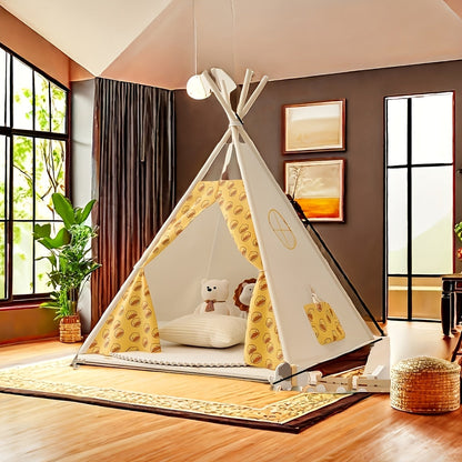 Kids' Teepee Tent with Pom-Pom Trim – Cotton Play Fort