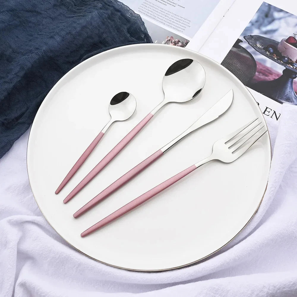 Stylish Pink Stainless Steel Utensil Set for Comfortable Dining