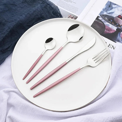 Stylish Pink Stainless Steel Utensil Set for Comfortable Dining