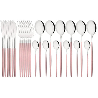 Stylish Pink Stainless Steel Utensil Set for Comfortable Dining