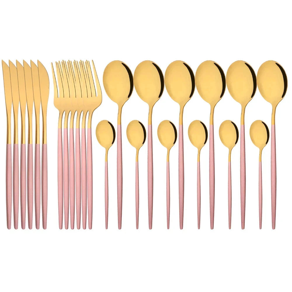 Stylish Pink Stainless Steel Utensil Set for Comfortable Dining