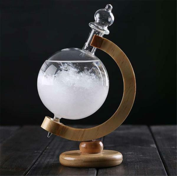 Unique Home Decor Storm Glass Barometer with Elegant Wooden Base