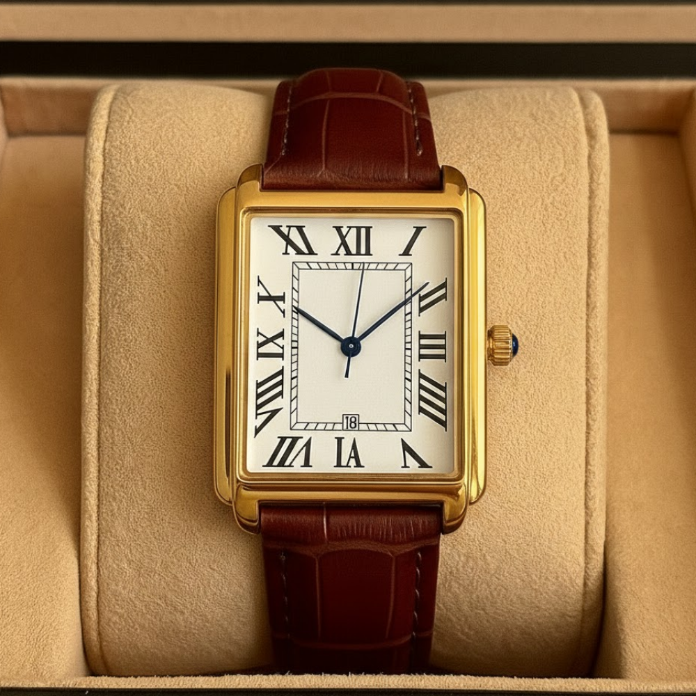 Stylish Men's Dress Watch Featuring Roman Numerals and Adjustable Strap