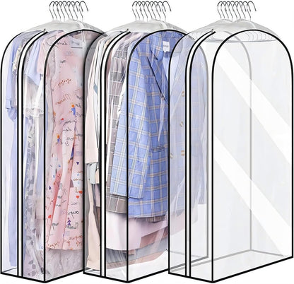 Set of 3 Transparent Clothing Covers with Zip Closure for Dust Shielding