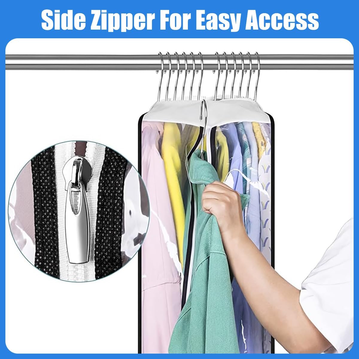 Set of 3 Transparent Clothing Covers with Zip Closure for Dust Shielding