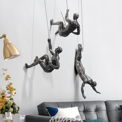 Modern Industrial Wall Art – Climbing Figure in Resin and Iron Wire