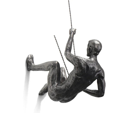 Modern Industrial Wall Art – Climbing Figure in Resin and Iron Wire