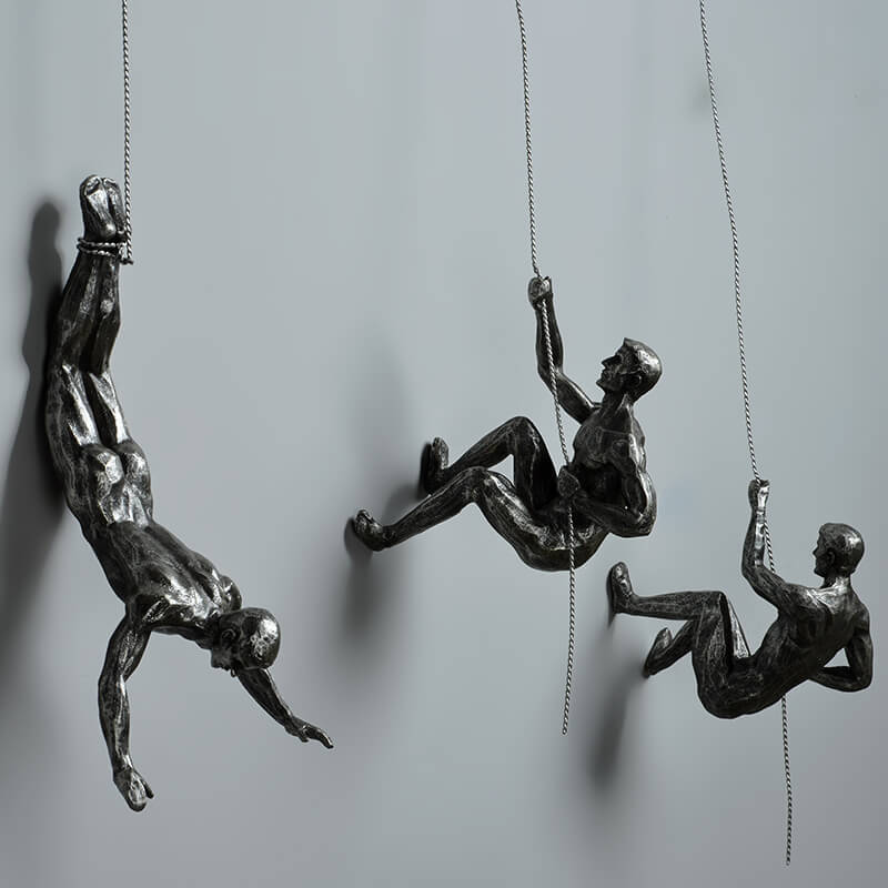 Modern Industrial Wall Art – Climbing Figure in Resin and Iron Wire