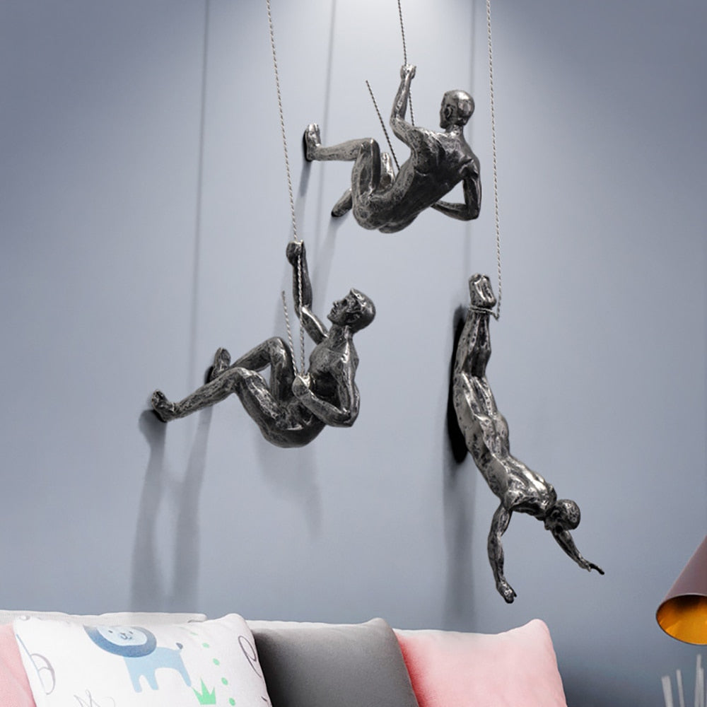 Modern Industrial Wall Art – Climbing Figure in Resin and Iron Wire