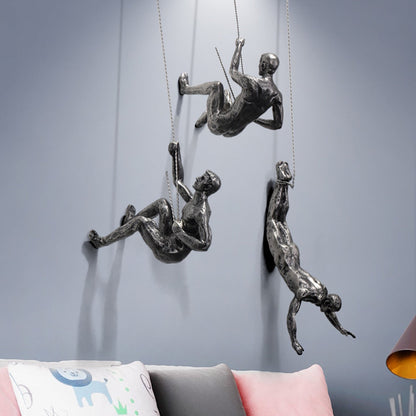 Modern Industrial Wall Art – Climbing Figure in Resin and Iron Wire